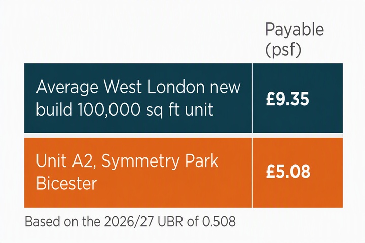 Chart showing business rates for Symmetry Park Bicester 
